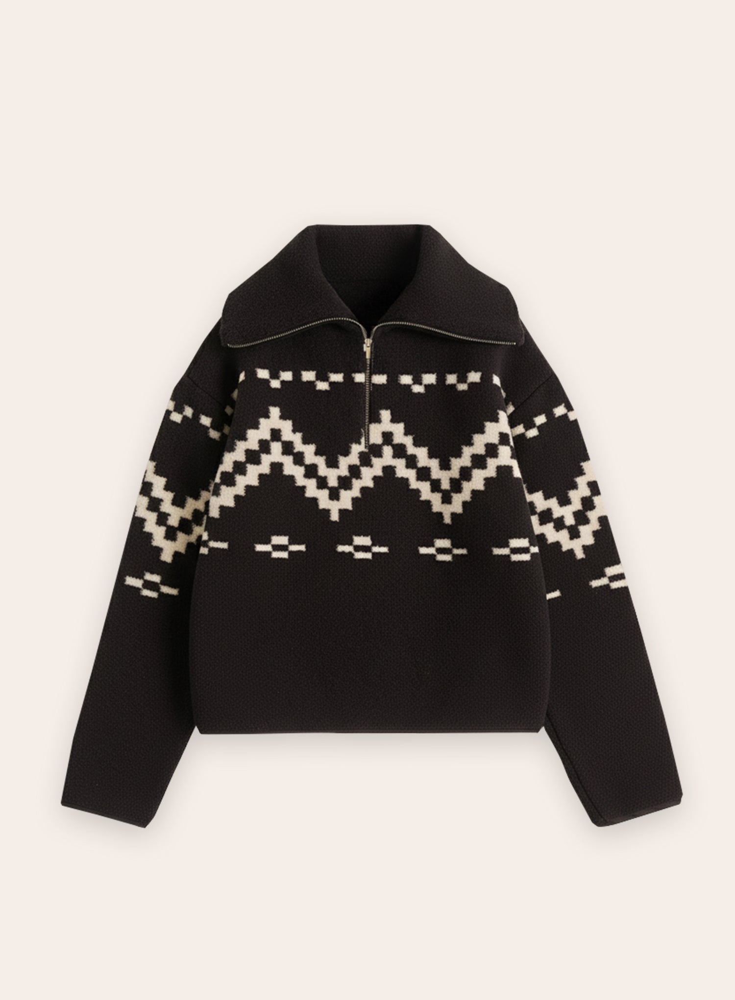 Black Half Zip Oversized Collar Fairisle Jumper